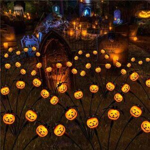 Halloween Decorations Outdoor 4 Pack Solar Lights, 24 LED Scary Pumpkin Swaying